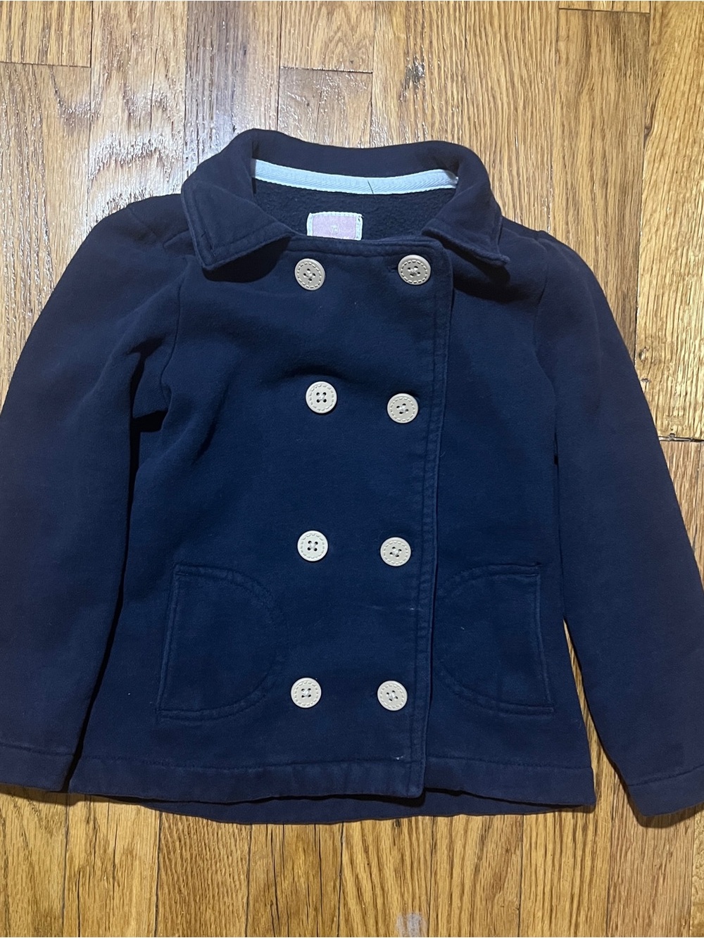 Y2K 2008 Old Navy Girls Navy Fleece Peacoat Double-Breasted Pockets Coat 5T